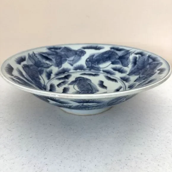 Chinese Antique Blue and White Light Blue Porcelain Bowl w/ Koi Goldfish Pattern - Picture 1 of 14